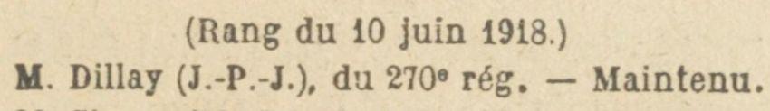DILLAY Jacques promu Capitaine JO 9 Juillet 1918