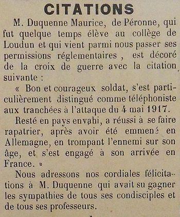DUQUENNE Maurice Citation JDL 20 05 1917