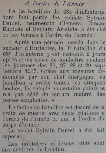 SYLVAIN SEIGNEURIN BINEAU BEILLARD Citation JDL 17 02 1918